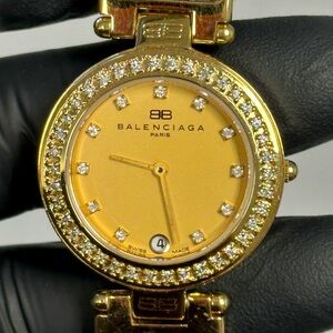 Balenciaga Paris Diamond Dial 18K Gold-Plated Date 31mm Ladies’ Luxury Watch